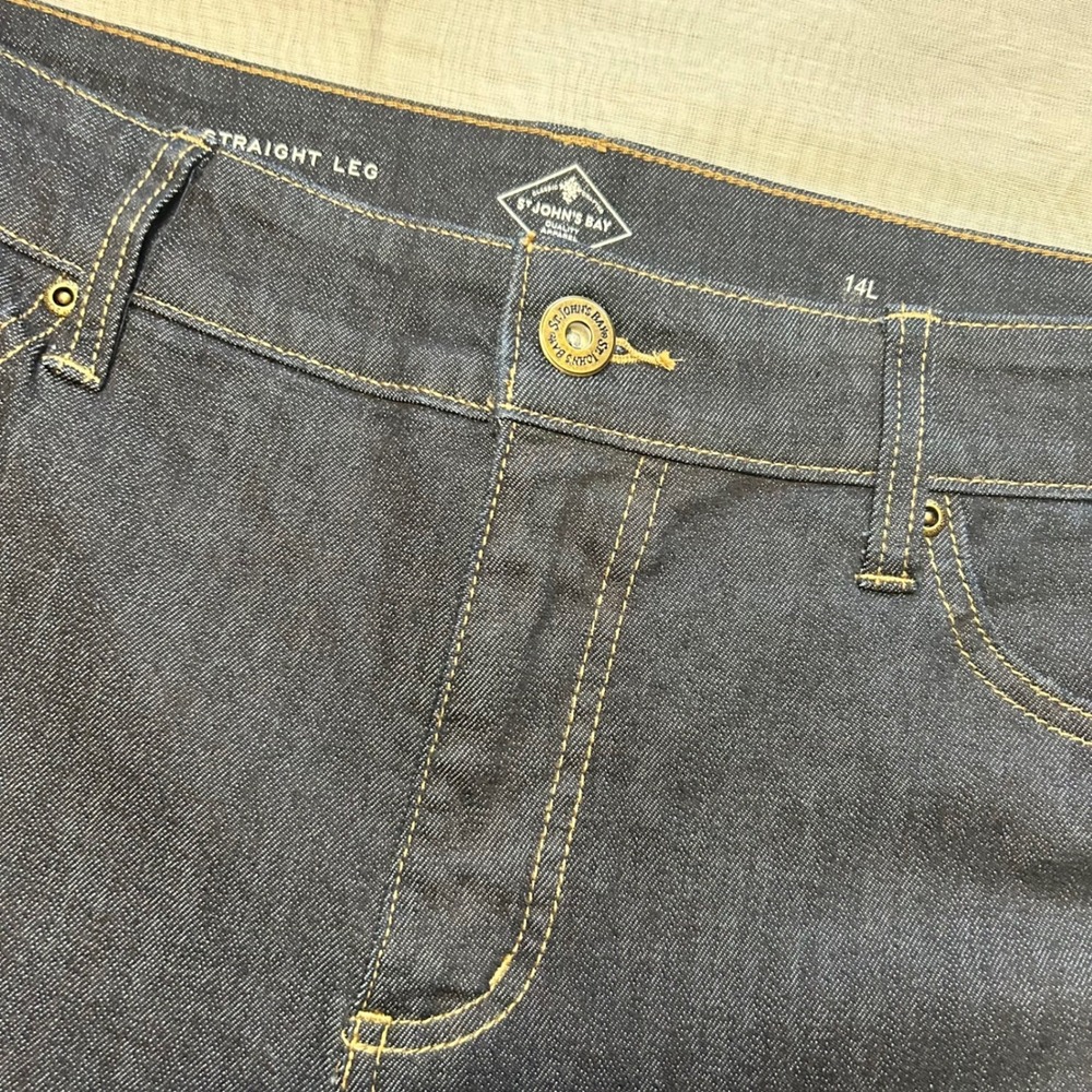 St. John's Bay Straight Leg Jeans Womens 14L Dark Wash Indigo Tall Denim Pants